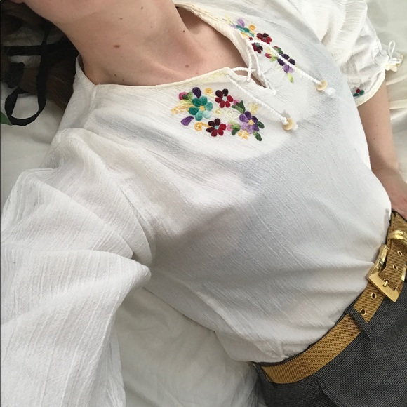 🎉HP🎉Vtg 90s does 70s tie front cotton boho shirt - Picture 8 of 11